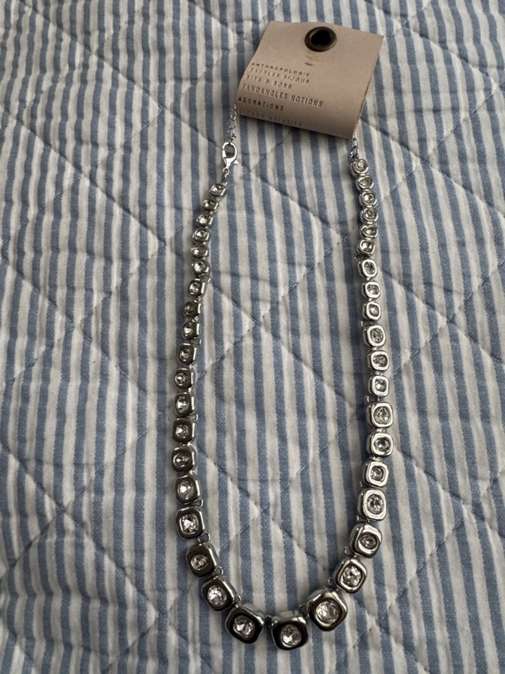 Anthropologie Silver Sparkle Station Necklace with Clear Stones
